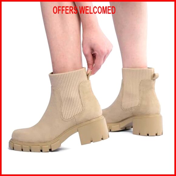 Women's Chelsea Boots Chunky Heel Lug Sole Elastic Ankle Booties Size 6-11 - Picture 5 of 6